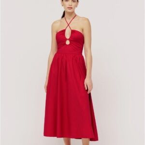 Reformation Stassie Midi Halter Dress in Cherry Red